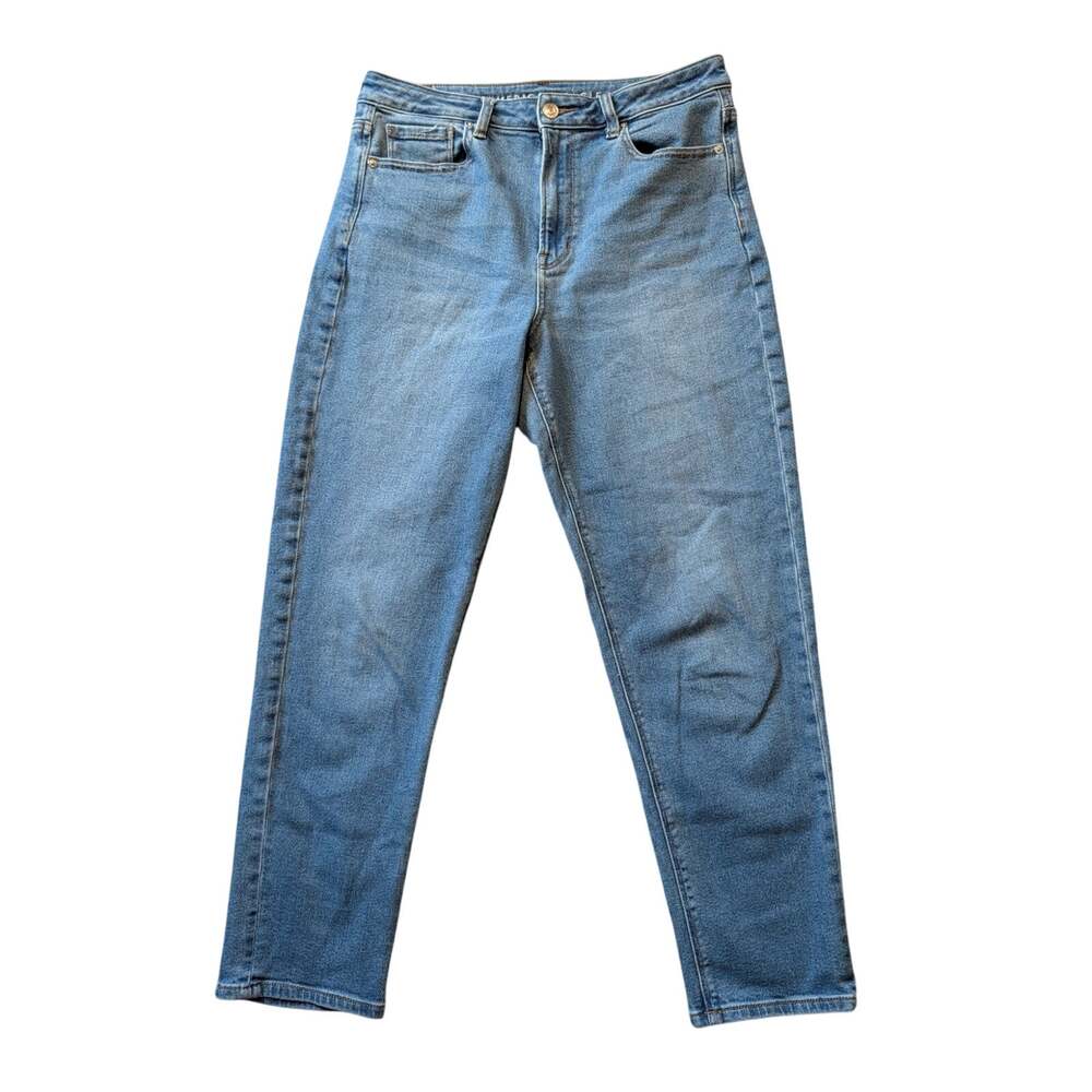 American Eagle Women Mom Jeans Blue Light Wash Denim High Rise Stretch Size 10